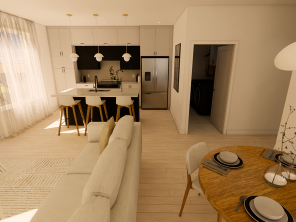 Aire ouverte vue du salon sur la cuisine